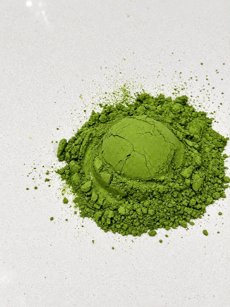 Close-up of Nokocha Hikari matcha powder, finely milled and vibrant green